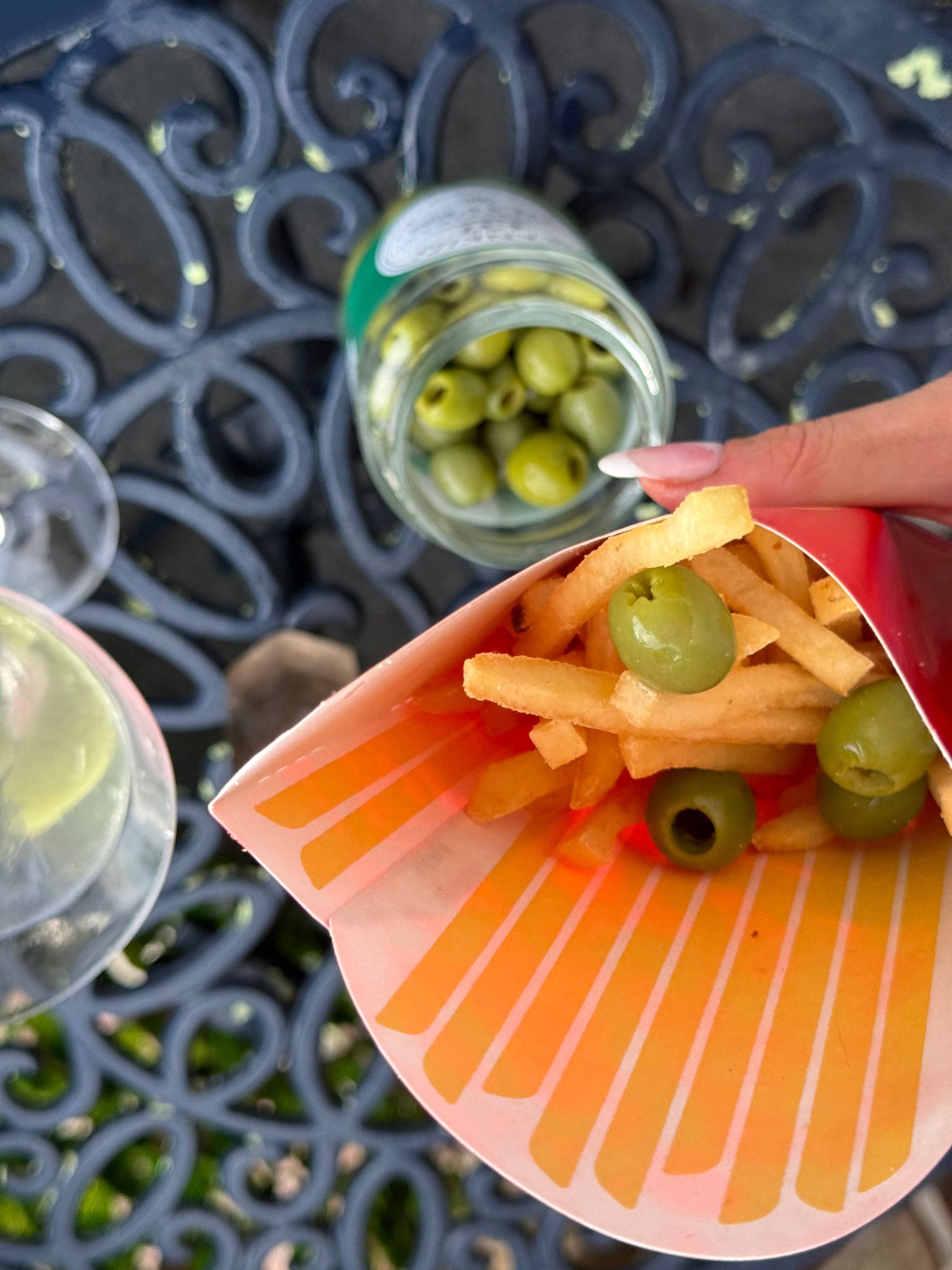 martini, mcdonald's fries, olives
